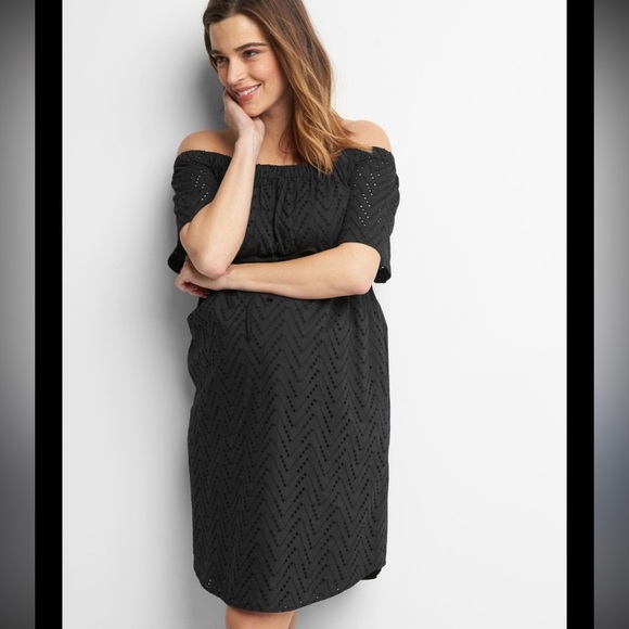 NWT GAP Maternity Black Eyelet Mini Dress Size Medium - Picture 1 of 9
